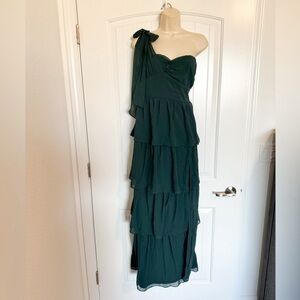 Lulu’s Emerald Green High Slit Ruffle Maxi Size XL